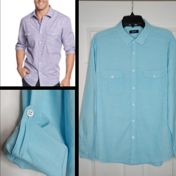 Alfani Other - ALFANI REGULAR FIT BUTTON DOWN SHIRT WITH ROLL TABS, 2 POCKET, AQUA SIZE L